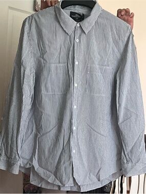 Zara Cotton “Into the Classics” Blue & White PinStriped Button-Down Shirt